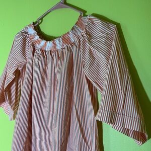 Trina Turk Orange and white Striped Off Shoulder Sun Dress